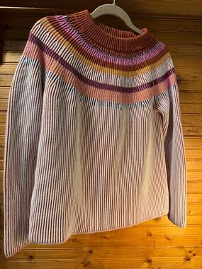 Lands' End Sweater with Rust, Pink & Mustard Yoke stripe